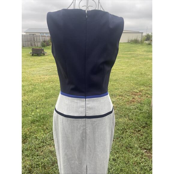 Antonio Melani Navy Blue Gray Stretch Sheath Dress 2 Excellent Business Casual - Picture 3 of 7